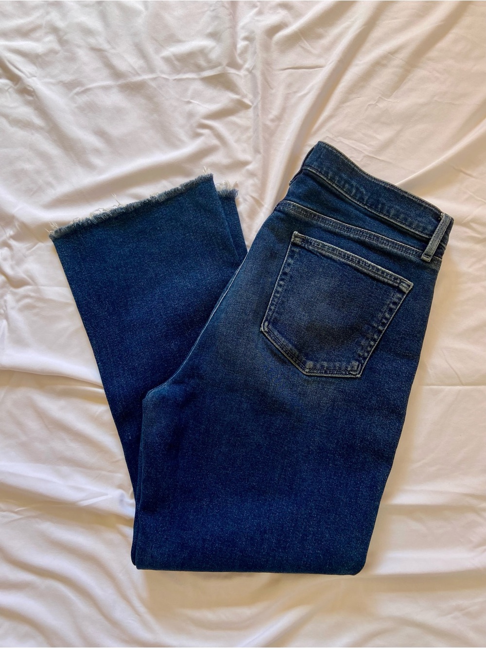 LOFT Dark Blue Frayed-Hem Ankle Jeans